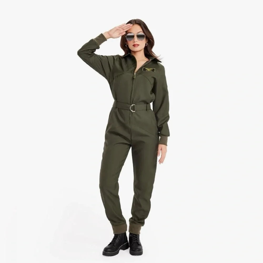 Tipsy Elves Pilot Costume Mens Size XS Green Collared Belted Jumpsuit women M - Picture 1 of 11